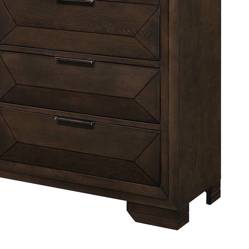 Amelie 59 Inch Dresser, 8 Drawers, Bronze Handles, Warm Espresso Brown Wood