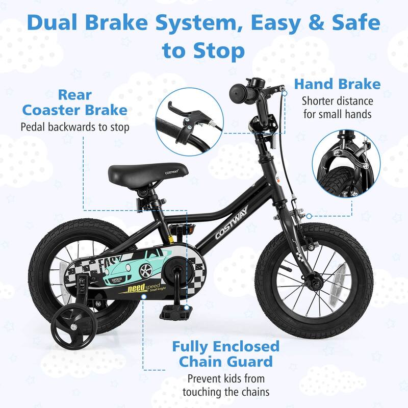 Costway 12"/14"/16"/18" Kids Training Bike with Removable Training