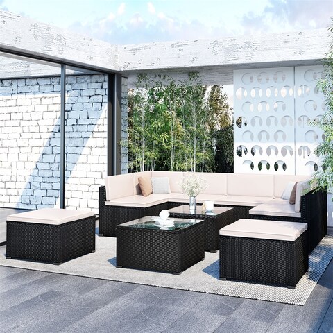 Merax 10-Piece Patio Rattan PE Wicker Furniture Corner Sofa Set