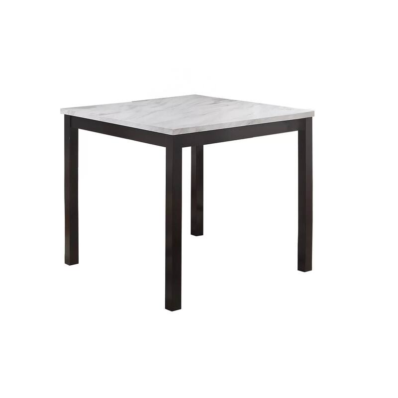 Wesley 5pc Dining Table Set, White Faux-Leather, Faux Marble, Dark Brown