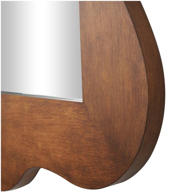 Brown Wooden Room Wall Mirror with Wide Wavy Frame