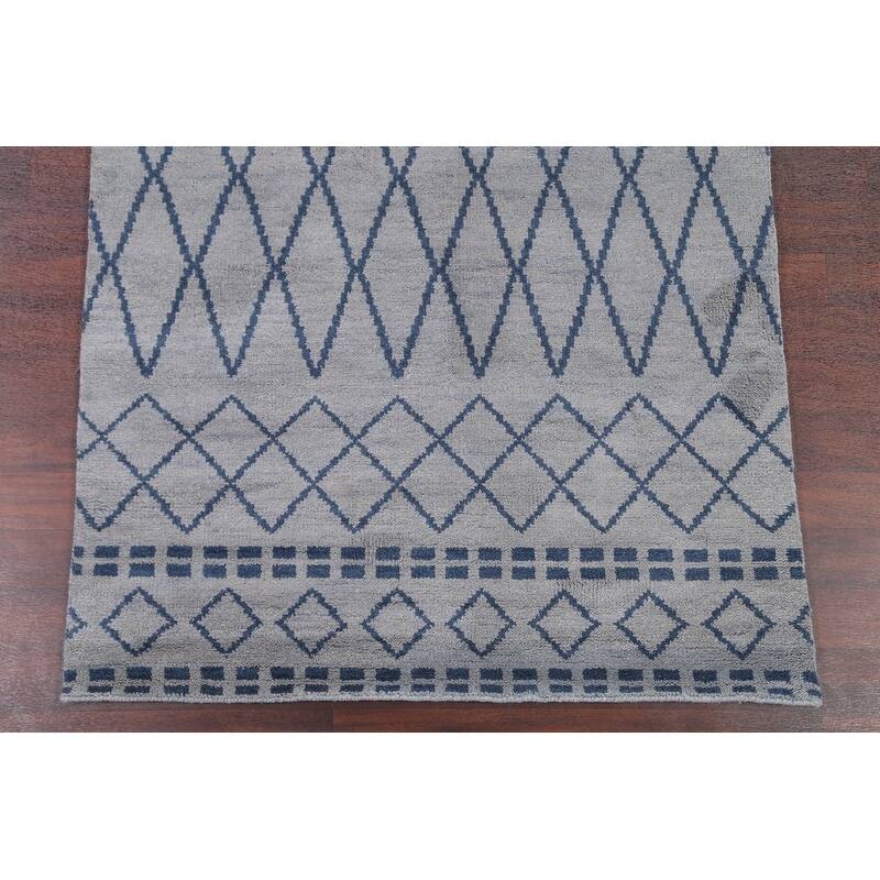Hand Knotted Oriental 100% Wool Carpet Modern Geometric Greys & Charcoal Moroccan Area Rug - 7' 8'' X 5' 1''