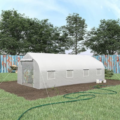 Outsunny 20' x 10' x 7' Walk-In Greenhouse, Outdoor Gardening Canopy Hot House with 8 Roll-up Windows