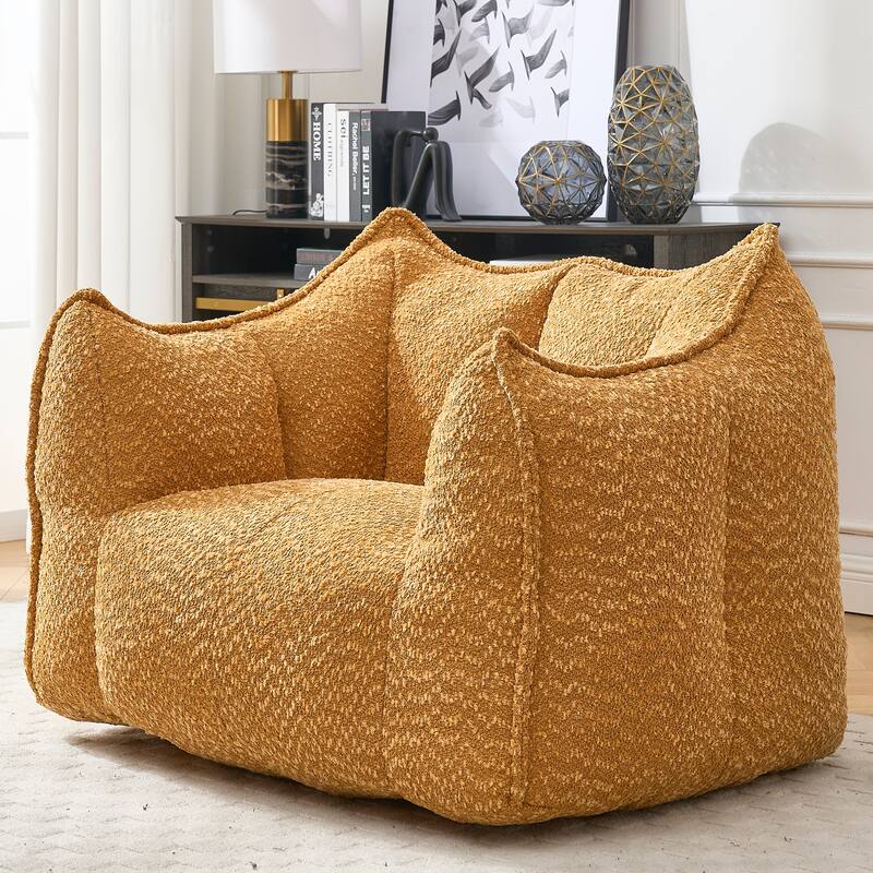 Chenille Square Bean Bag Chair, High Resilience Foam Lounge Chair, Cozy Aldult Lazy Sofa with Curved Armrests and Backrest