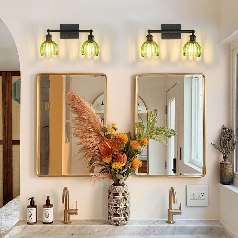 Modern Vintage Bathroom Vanity Light - Patterned Glass Shade E26 Bulb Base