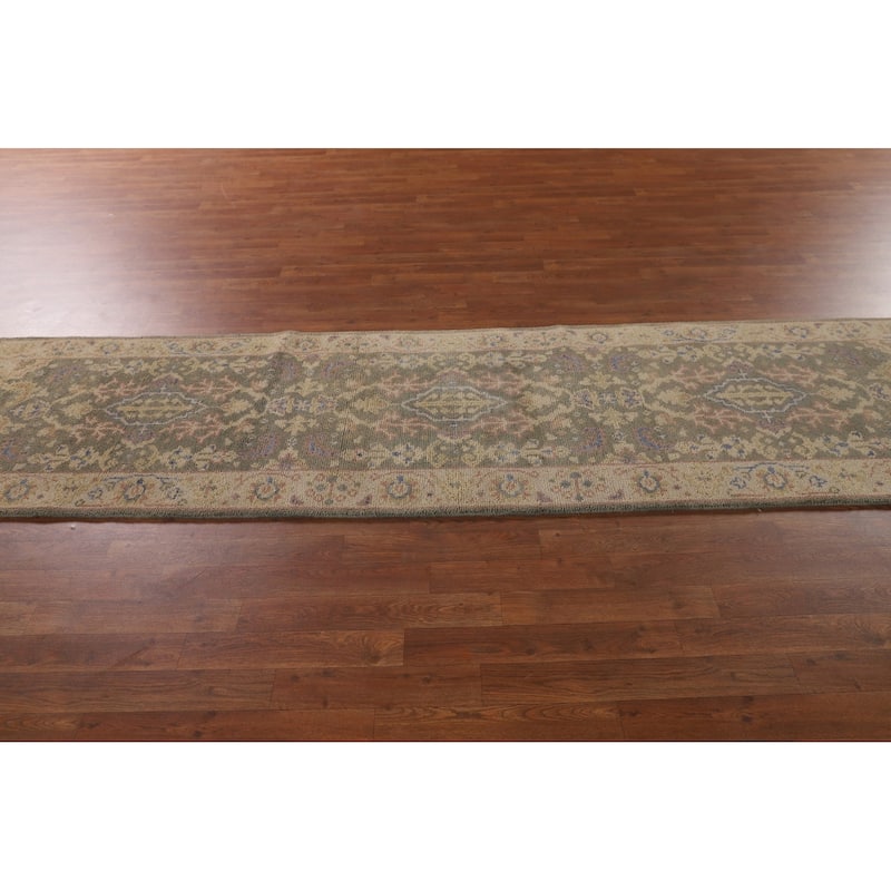 Earth Tone Transitional Oushak Runner Rug Handmade Wool Carpet - 2'7"x 10'0"