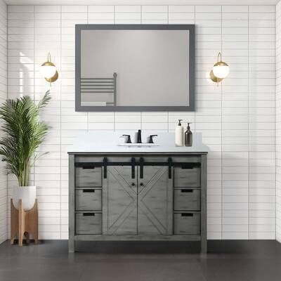 Marsyas 48 in W x 22 in D Ash Grey Bath Vanity, White Quartz Countertop and 44 in Mirror