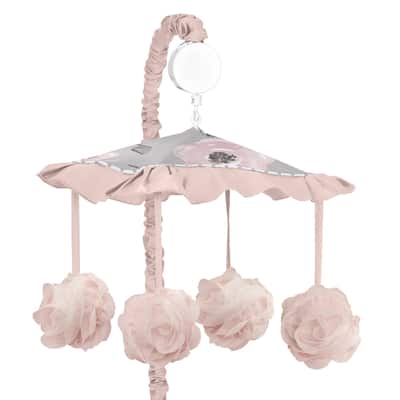 Grey Watercolor Floral Collection Girl Musical Crib Mobile - Blush Pink Gray White Shabby Chic Rose Flower Polka Dot Farmhouse