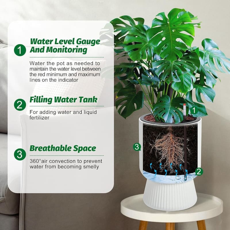 Set of 2 Classic 14.2-in Tall Self-Watering Planters with Water Level Monitor for Indoor and Outdoor Use White