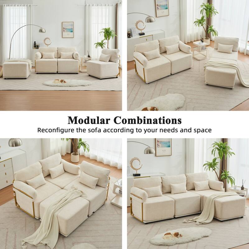 XINMICS Modular Sectional Sofa L Shaped Couch, 3 Seat Sofa Set with Ottoman, Chenille Fabric