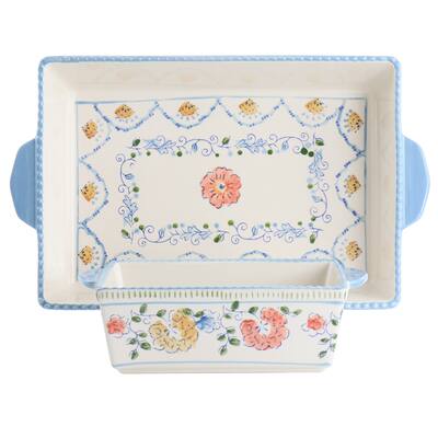 2 Piece Bakeware Set with Hand Painted Designs - 16.25 x 10" x 10.25 x 6.5"