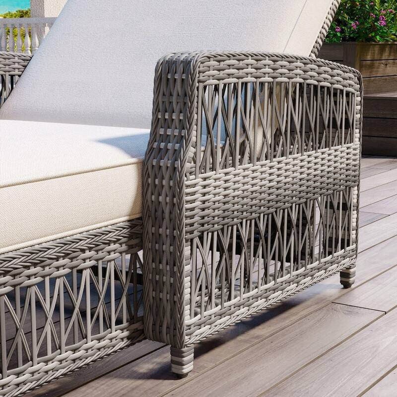 Outdoor Lounge Chairs Set of 2, Adjustable Poolside Wicker Recliners with Armrests for Relaxation