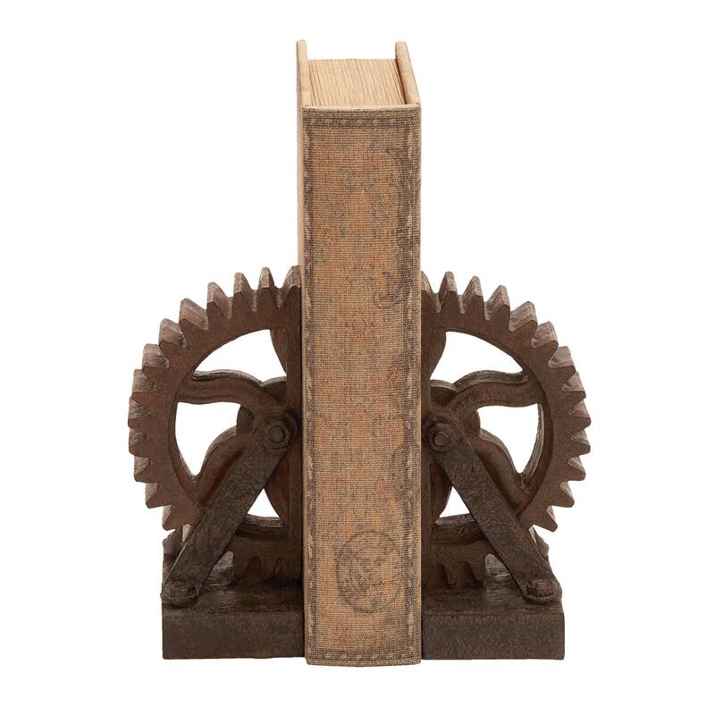 Polystone Gear Decorative Bookends - Set of 2 Brown - Roche River Decor - Brown
