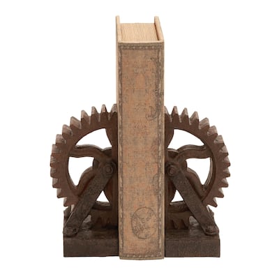 Polystone Gear Decorative Bookends - Set of 2 Brown - Roche River Decor