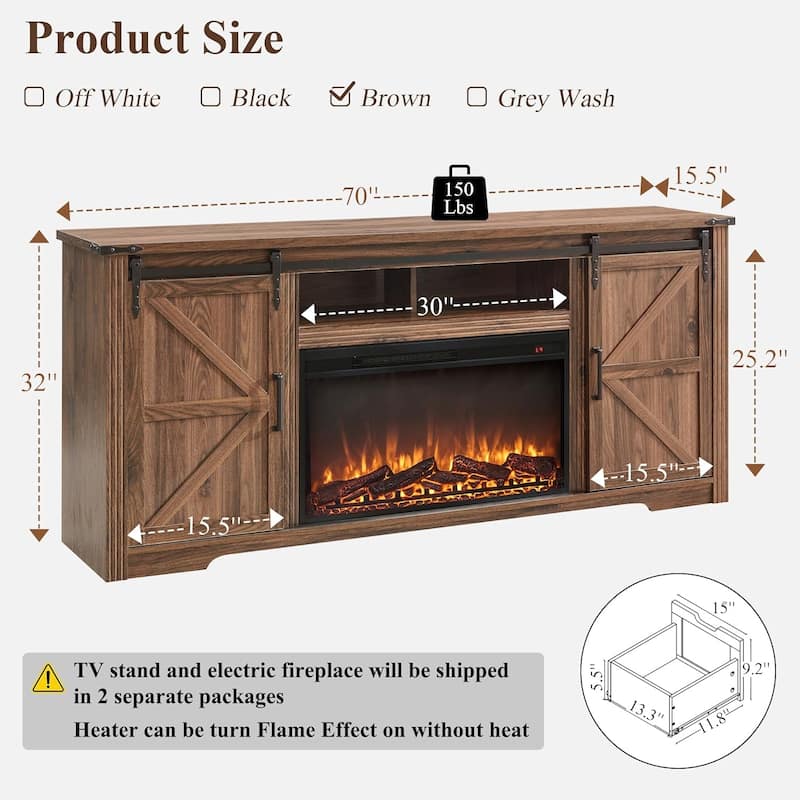 Farmhouse Fireplace TV Stand for 80 Inch TV, Entertainment Center