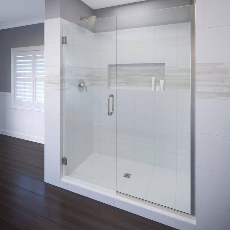 Basco Celesta 72" High x 59" Wide Pivot Frameless Shower Door with - Brushed Nickel