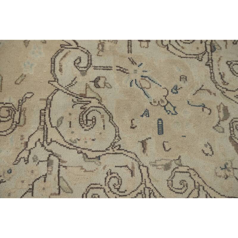 Hand Knotted Oriental 100% Wool Carpet Traditional Floral Beige & Ivories Kerman Area Rug - 13' 4'' X 9' 9''