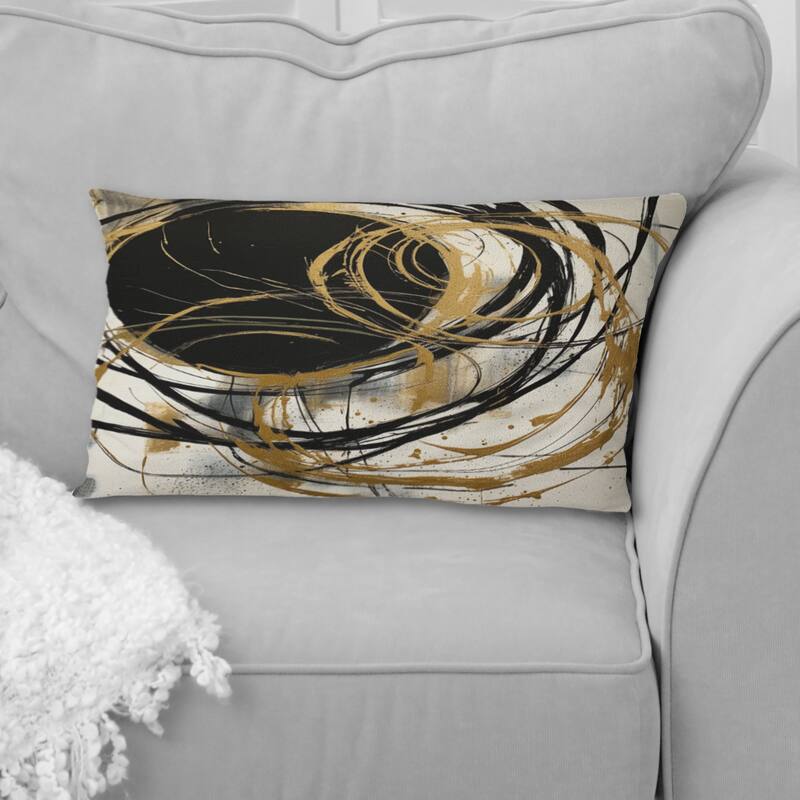 Designart "Black And Gold The Art Of Chaos V" Abstract Painting Printed Throw Pillow