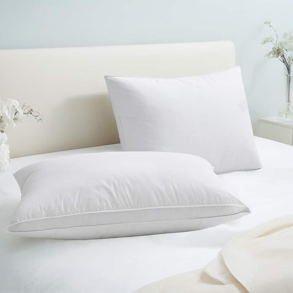 Medium-Firm Goose Feather Down Pillow with Gusset, Medium Neck Support for Stomach, Side and Back Sleepers - White