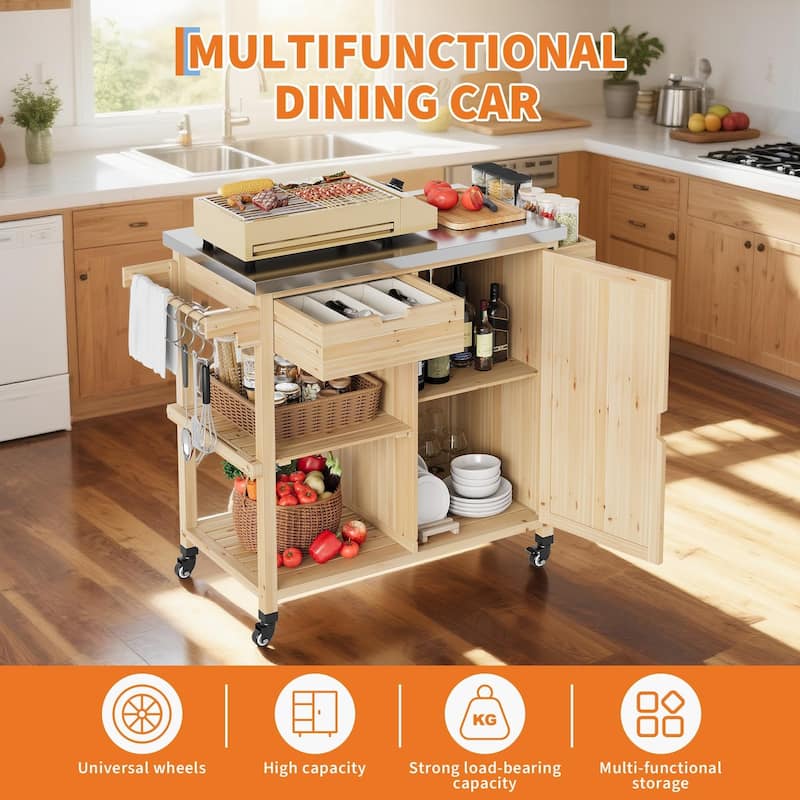 Outdoor Grill Cart with Storage Cabinet and Stainless Steel Worktop