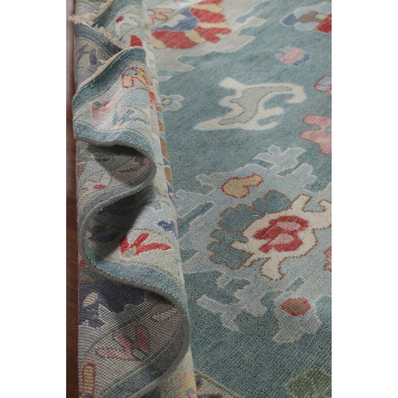 Blue Floral Oushak Oriental Large Area Rug Handmade Wool Carpet - 11'10"x 14'8"
