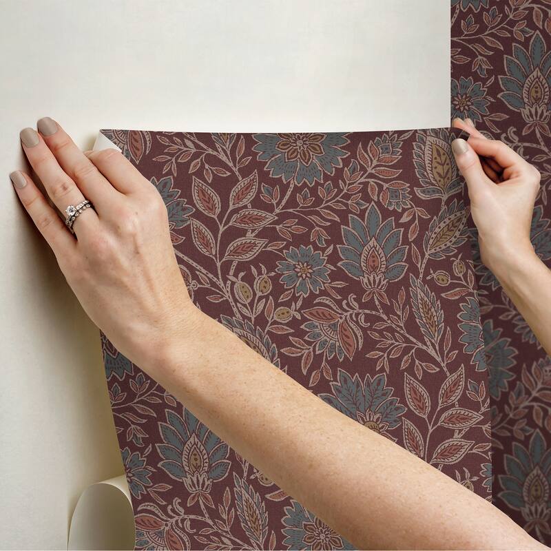 NuWallpaper Waverly Indira Aster Maroon Peel and Stick Wallpaper - N/A
