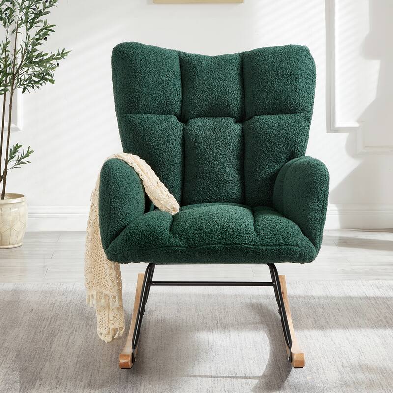 Glider Chair for Living Room Tufted Upholstered Teddy Fabric Rocking Chair with Metal Frame Accent Chair