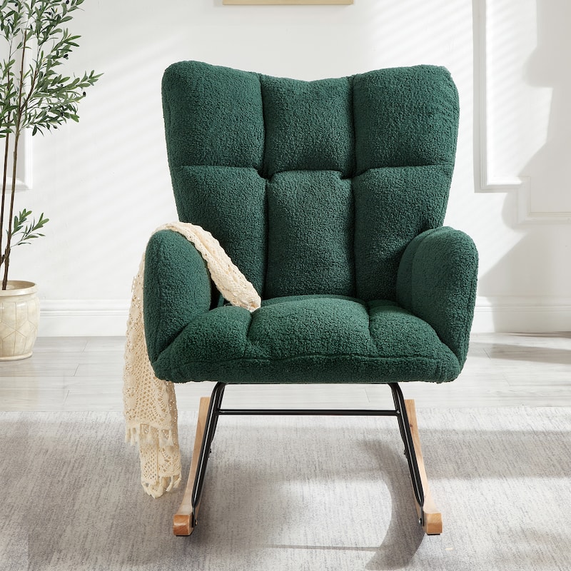 Roomfitters Modern Rocking Chair, Comfortable Nursery Glider with Solid Wood Base for Living Room Bedroom