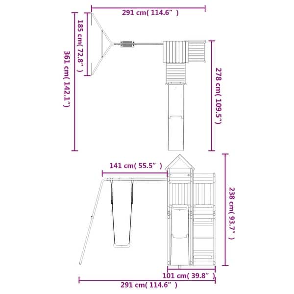 dimension image slide 1 of 3, vidaXL Swing Set Outdoor Backyard Wooden Playground Equipment for Kids Age 3-8