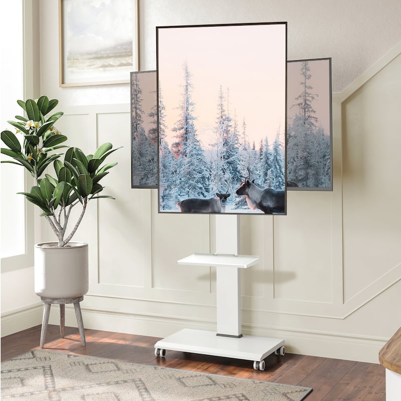 FITUEYES Mobile TV Stand for 32-75 Inch TVs, Portable TV Cart with Wheels, Height Adjustable with Horizontal and Vertical Swivel - White