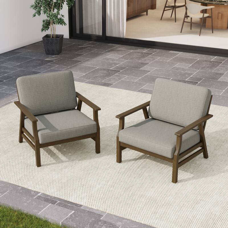 2 Set Outdoor Club Chairs with Cushions Teak Wood Patio Chairs