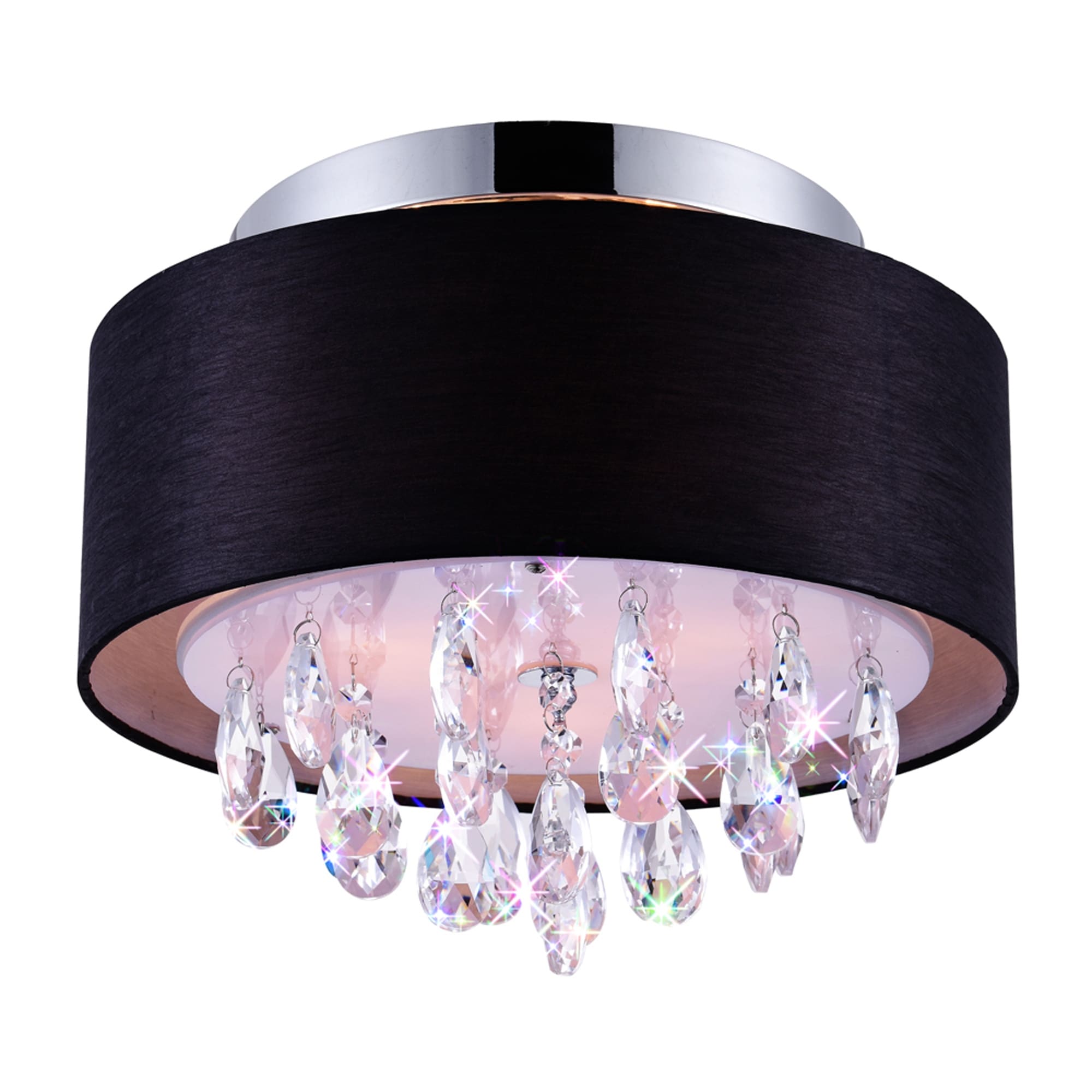 CWI Lighting Dash 3 Light 14in Chrome Flush Mount with Black Shade