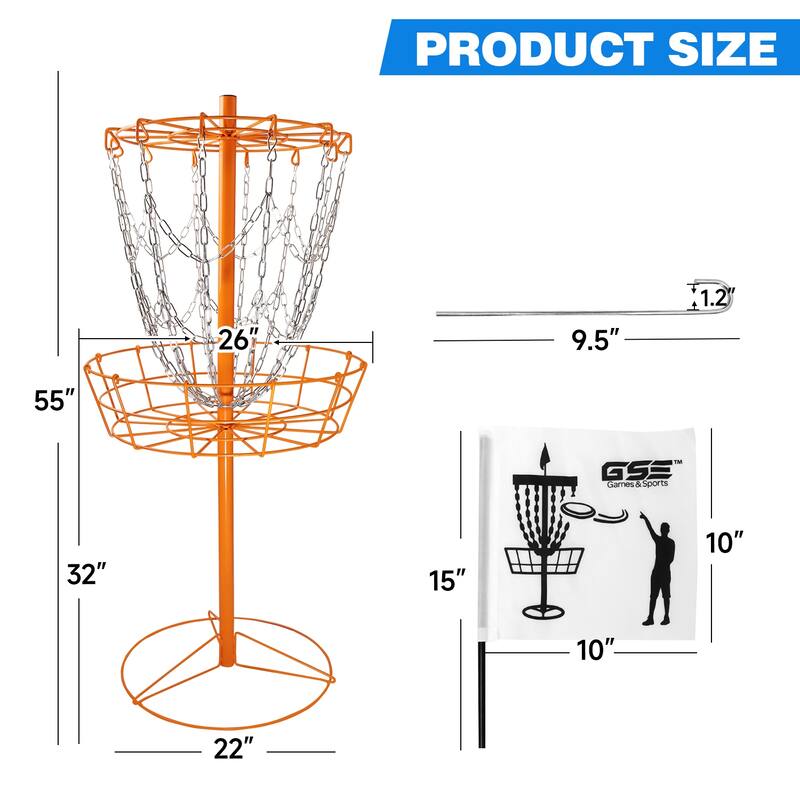 GSE™ Portable 12-Chain Disc Golf Targets Basket, Disc Golf Practice Goal Baskets