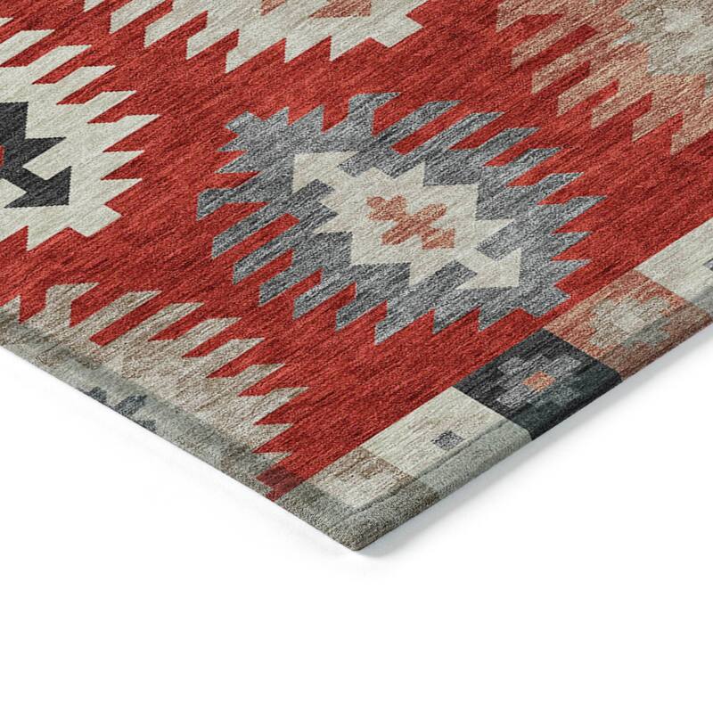 Machine Washable Indoor/ Outdoor Boho Tribal Chantille Rug