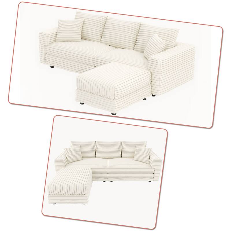 Modern Corduroy Fabric Upholstered Sectional Sofa with Ottoman