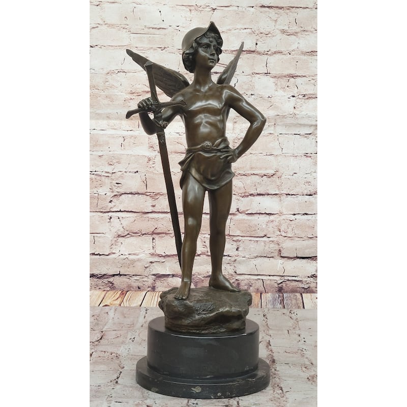 Young Saint Michael Archangel W/ Sword Bronze Statue Sculpture Figure 21 Inches X 11 Inches