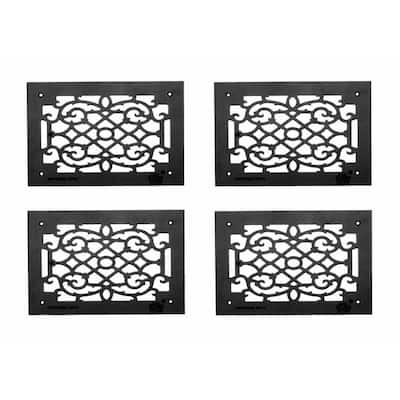 Black Cast Aluminum Floor Heat Vent Air Register Grille Victorian Vintage Ornate 10 In. H x 14 In. W Pack of 4 Renovators Supply