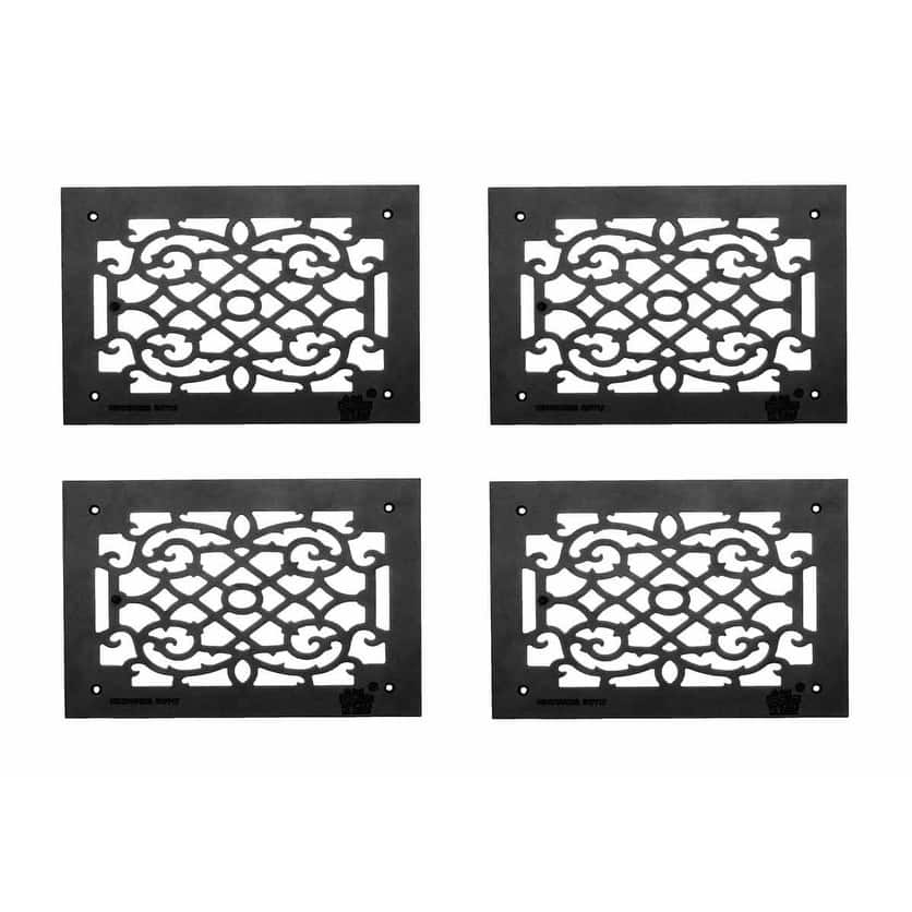 Black Cast Aluminum Floor Heat Vent Air Register Grille Victorian Vintage Ornate 10 In. H x 14 In. W Pack of 4 Renovators Supply