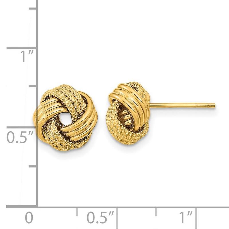 Curata 14k Yellow Gold 10.5 Textured Love Knot Post Earrings