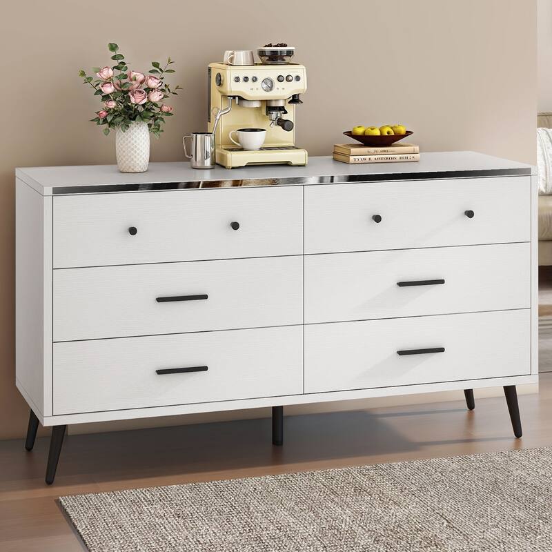 Moasis 47" W 6 Drawers Double Dresser for Bedroom, Chests of drawers - 55" White - 6-drawer