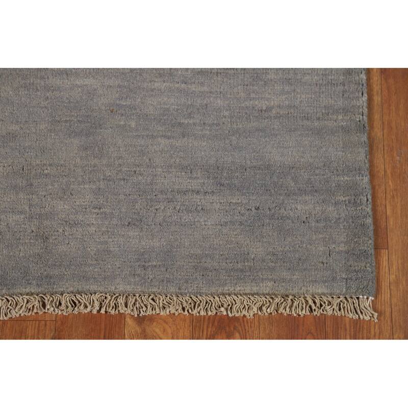 Gabbeh Modern Runner Rug Hand-Knotted Grey Wool Carpet - 2'9"x 9'7"