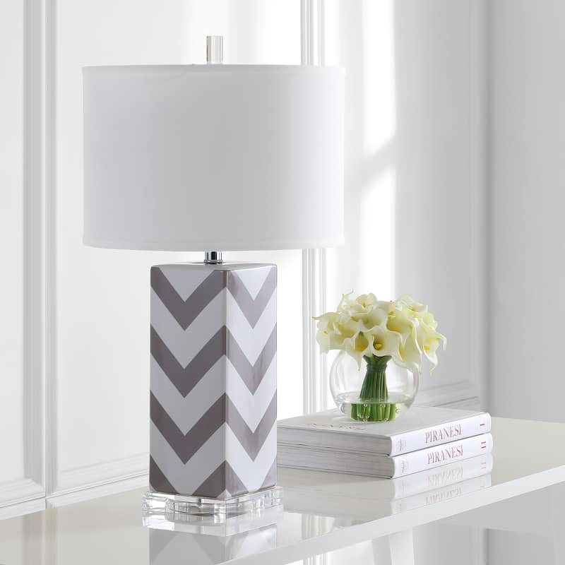 SAFAVIEH Lighting Josette 27-inch Navy Chevron Stripe Table Lamp (Set of 2) - 15"x15"x27" - 15Wx15Dx27H