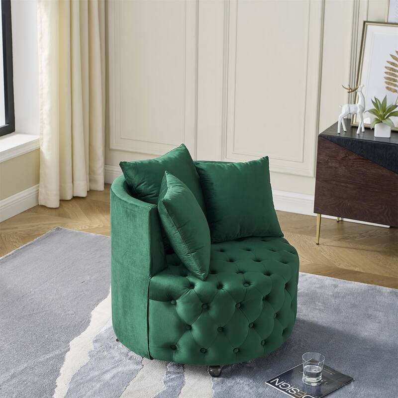 Velvet Upholstered Swivel Chair for Living Room Including 3 Pillows - 30"L * 30"W * 26"H