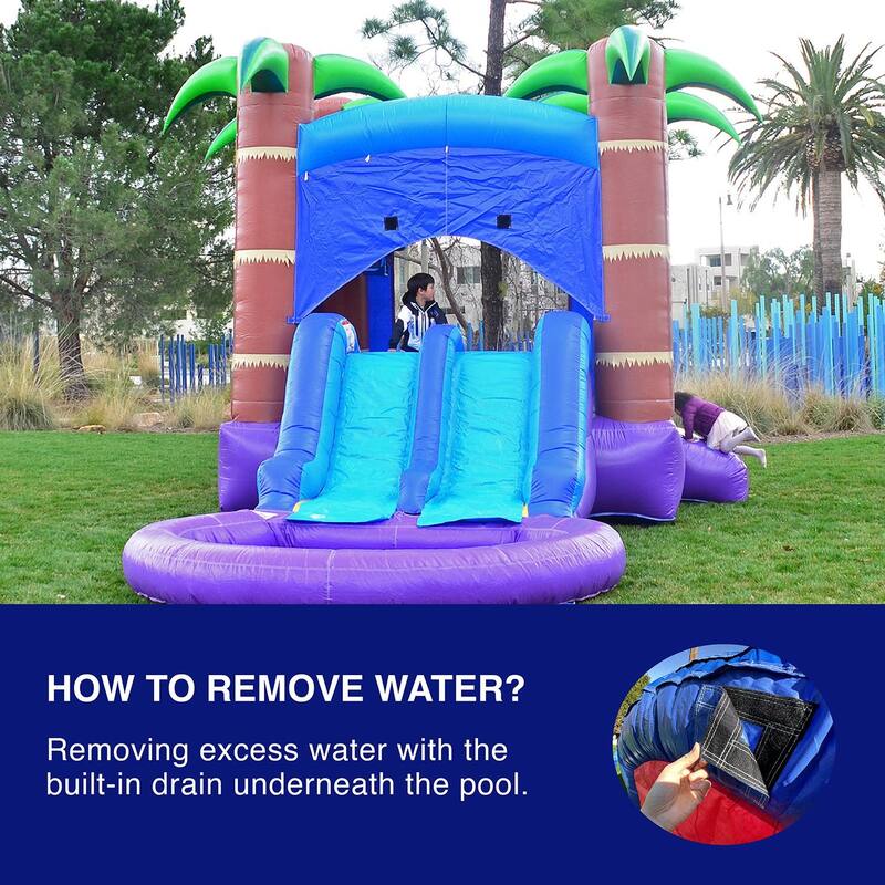 HeroKiddo Enchanted Forest Commercial Grade Inflatable Bounce House & Water Slide Combo with Attached Splash Pool and Air Blower