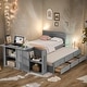preview thumbnail 17 of 30, Twin Size Wood Platform Bed with Desk, Kids Daybed with 3 Drawers and Storage Shelf Grey