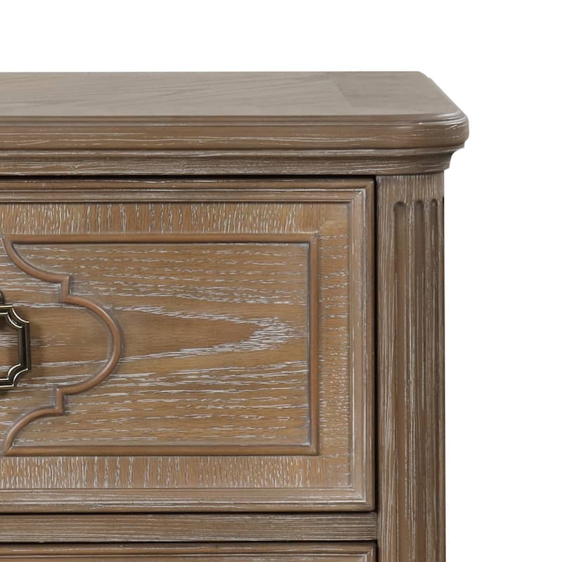 Furniture of America Aveline Modern Rustic Oak Solid Wood 2-Drawer Nightstand With USB Ports (Set of 2)