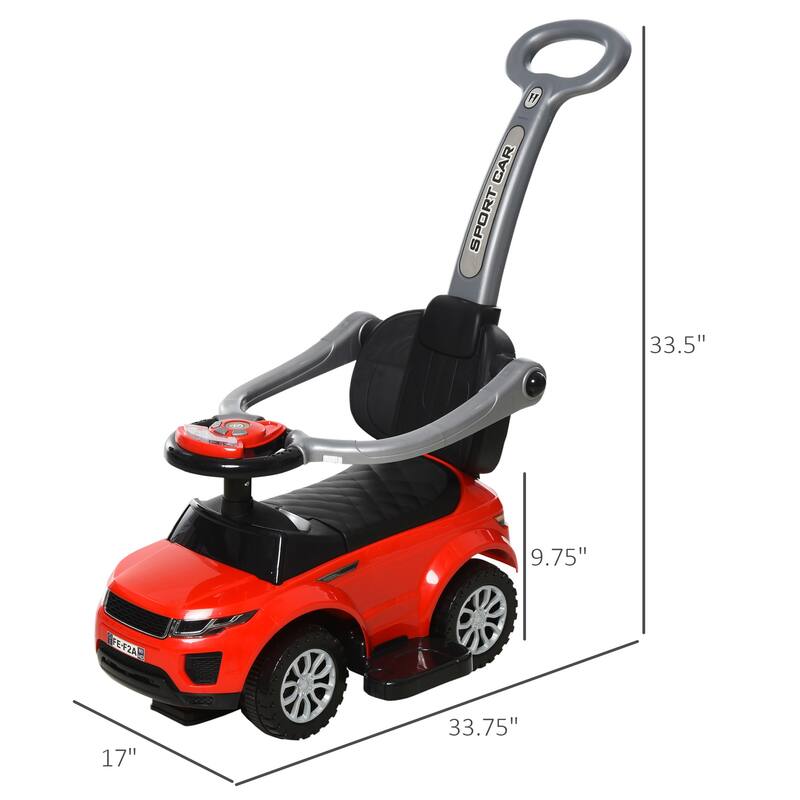 2-in-1 Push Car for Toddlers, Ride-On Stroller Sliding Car with Music, Horn, Lights for Boys and Girls 1-3 Years - Red