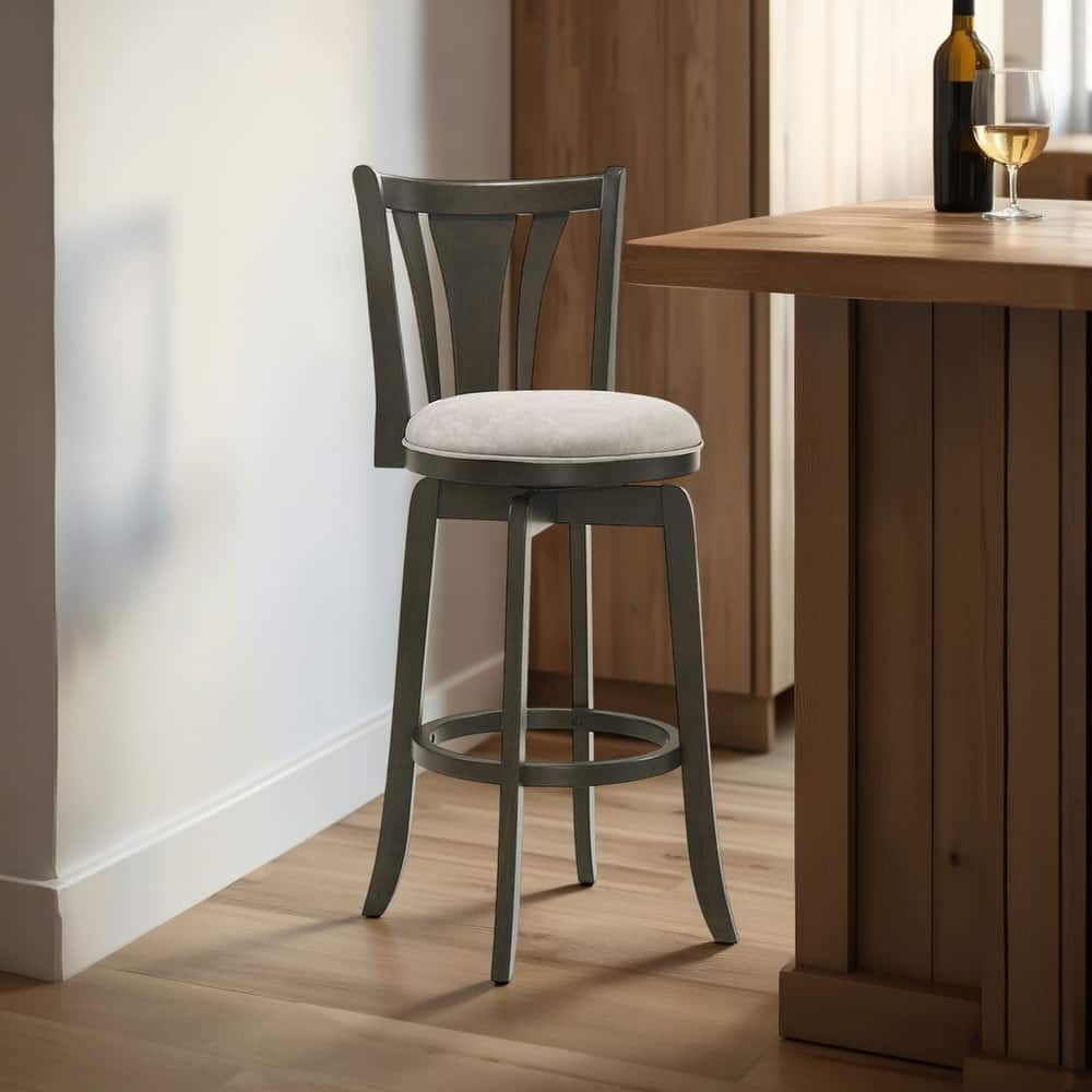 Elle Modern Swivel Bar Stool, Upholstered Counter Height Chair with Wood Frame