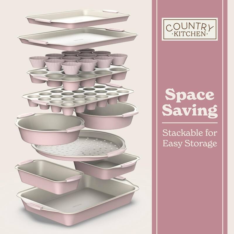 Country Kitchen Nonstick Stackable Bakeware Set - Durable, Easy Release Baking Set- 22 Pc. Includes Silicone Muffin Cups