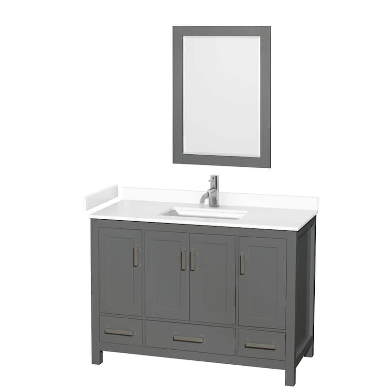 Wyndham Collection Sheffield 48" Single Bathroom Vanity, Carrara - Dark Gray / White Cultured Marble Top / Brushed